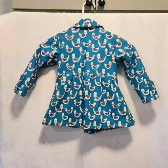 Minoti Toddler Fleece Lined Rain Coat Size 1-2yrs Blue With Paisley Birds Button - Picture 8 of 9